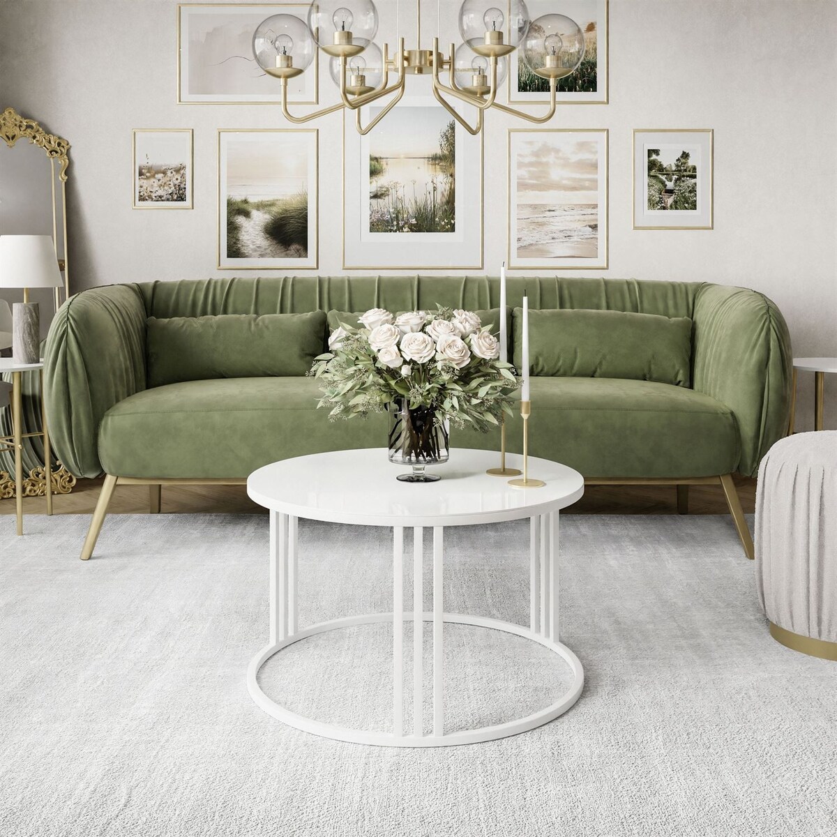 Okrągły stolik kawowy LORI białe szkło