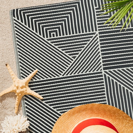 Dywan zewnętrzny tkany na płasko 120x170 cm e-floor geometryczny czarny