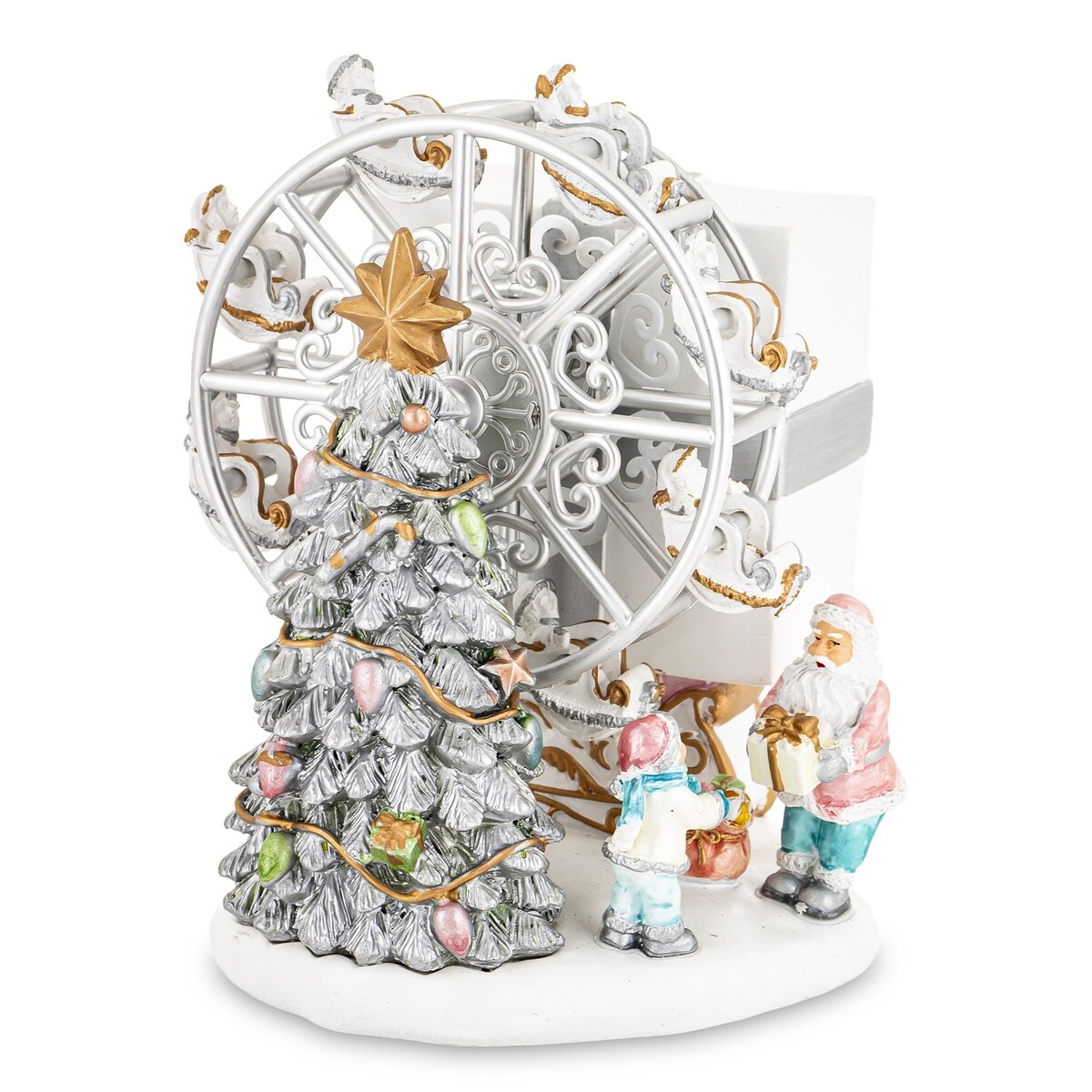 Dekoracja z pozytywką - scenka przy choince 14x12x12 cm