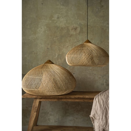 Rattanowa lampa z drewnem teakowym CRATER w rozmiarze L - naturalna