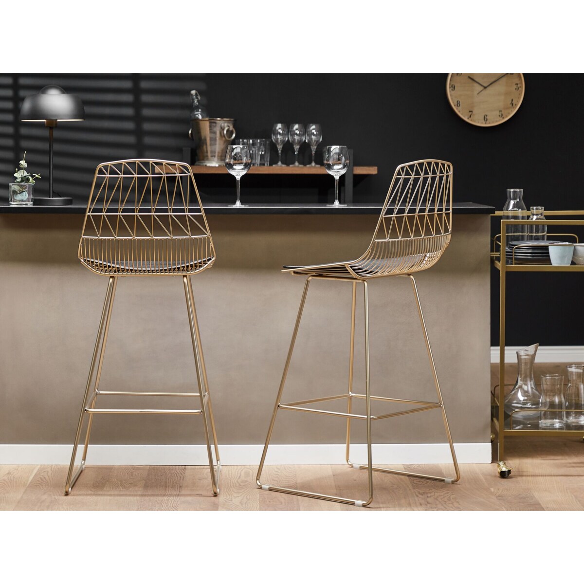Zestaw 2 krzeseł barowych metalowy złoty PRESTON