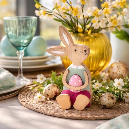 Zając drewniany WIELKANOCNY królik FIGURKA wielkanocna ozdoba na WIELKANOC