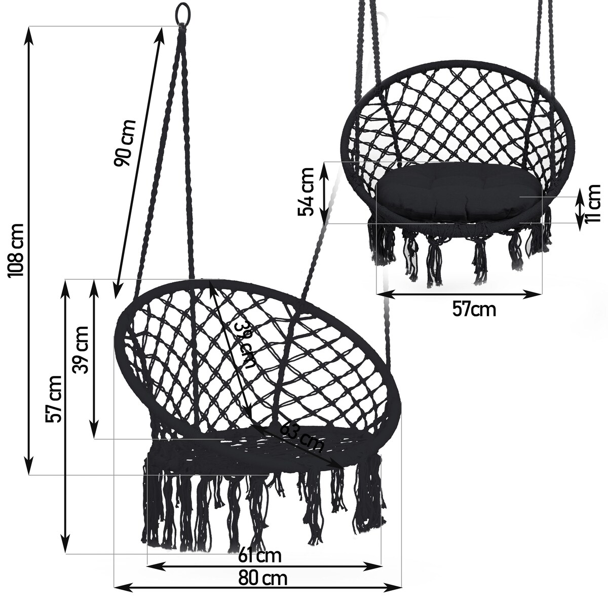 Huśtawka bocianie gniazdo ogrodowa z poduszką fotel wiszący boho Sofotel czarna