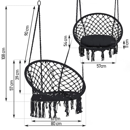 Huśtawka bocianie gniazdo ogrodowa z poduszką fotel wiszący boho Sofotel czarna