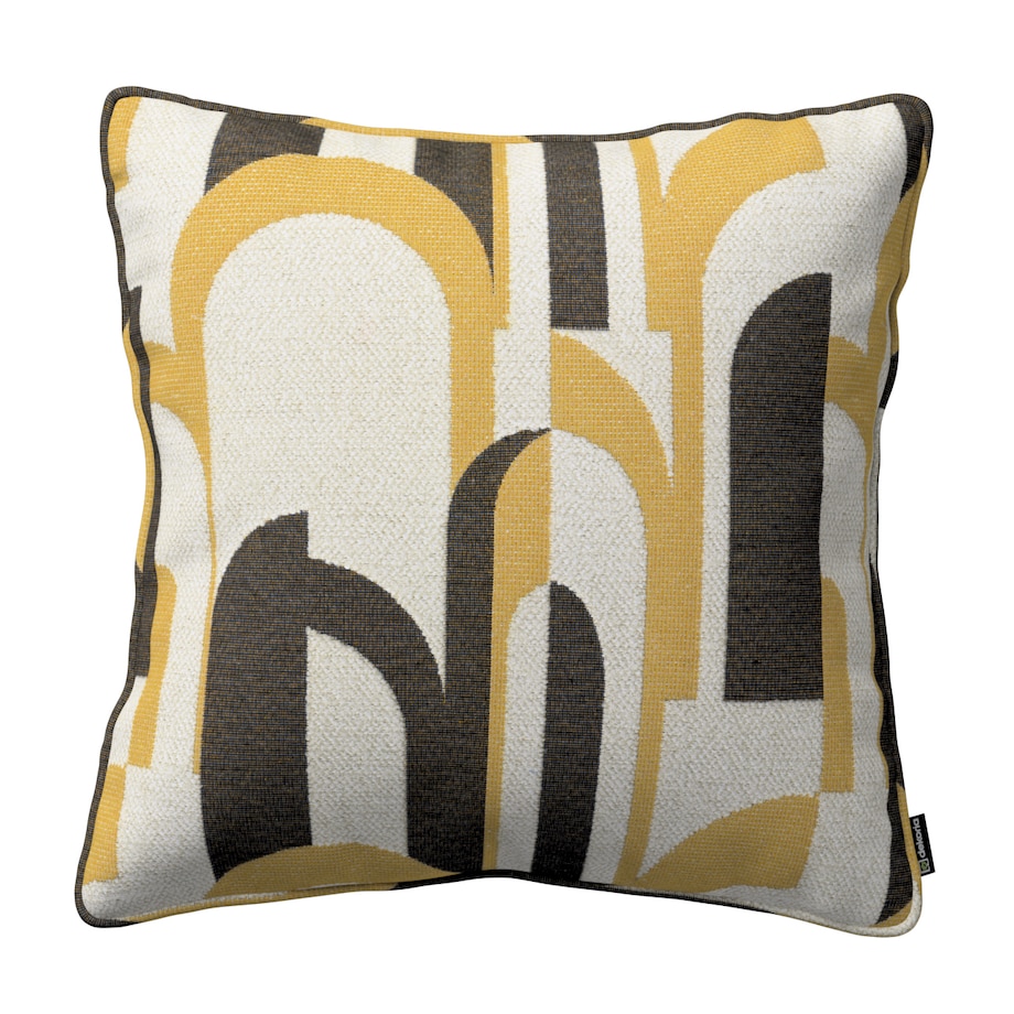 Poszewka Gabi na poduszkę 45x45 czarno-żółte wzory na kremowym tle