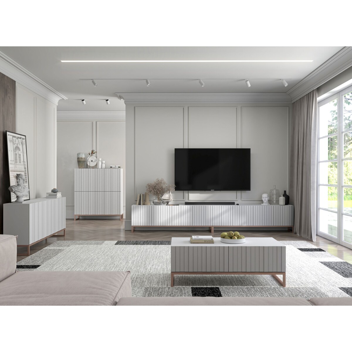 Szafka RTV Glamour pod Telewizor Komoda RTV Glamour Biały Mat 300 cm