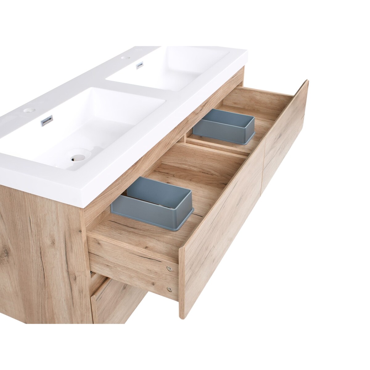 Szafka łazienkowa wisząca z podwójną umywalką RANCO 120 cm 52 cm Jasnobrązowy