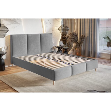 Łóżko tapicerowane 160x200 LUXO 7 do sypialni, na drewnianych nogach-beżowe