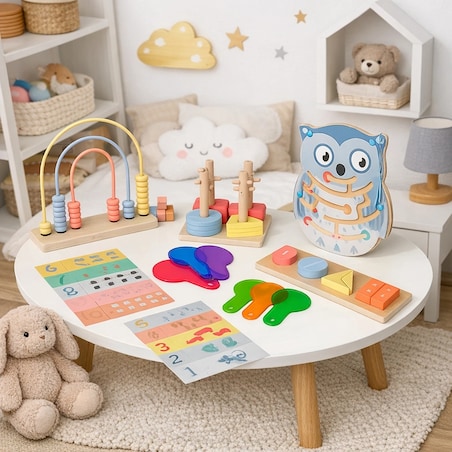 Układanka Montessori GrowPlay - drewniany sorter, kształty, nauka liczenia i kolorów, labirynt, zestaw edukacyjny