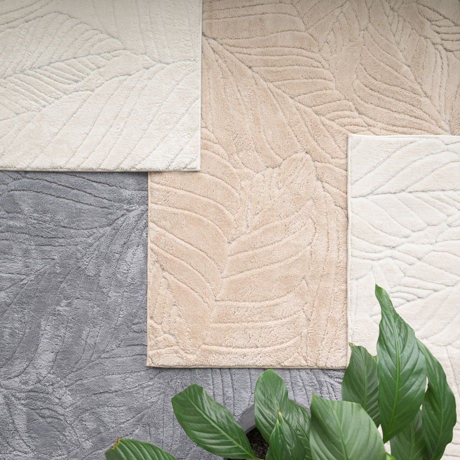 Dywan pluszowy Botanic Liście 80x150 cm e-floor Liście OEKO-TEX szary