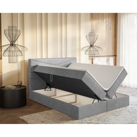 Łóżko kontynentalne G6 do sypialni 160x200 z pojemnikiem i materacem- szare