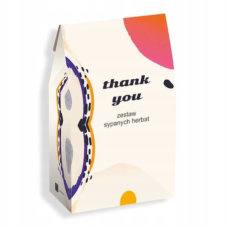 BOX PREZENTOWY NA PODZIĘKOWANIE "THANK YOU" - ZESTAW KAW SMAKOWYCH I HERBAT SYPANYCH + ZAPARZACZ - NA PREZENT UPOMINEK DLA KOBIETY FACETA NIEJ NIEGO