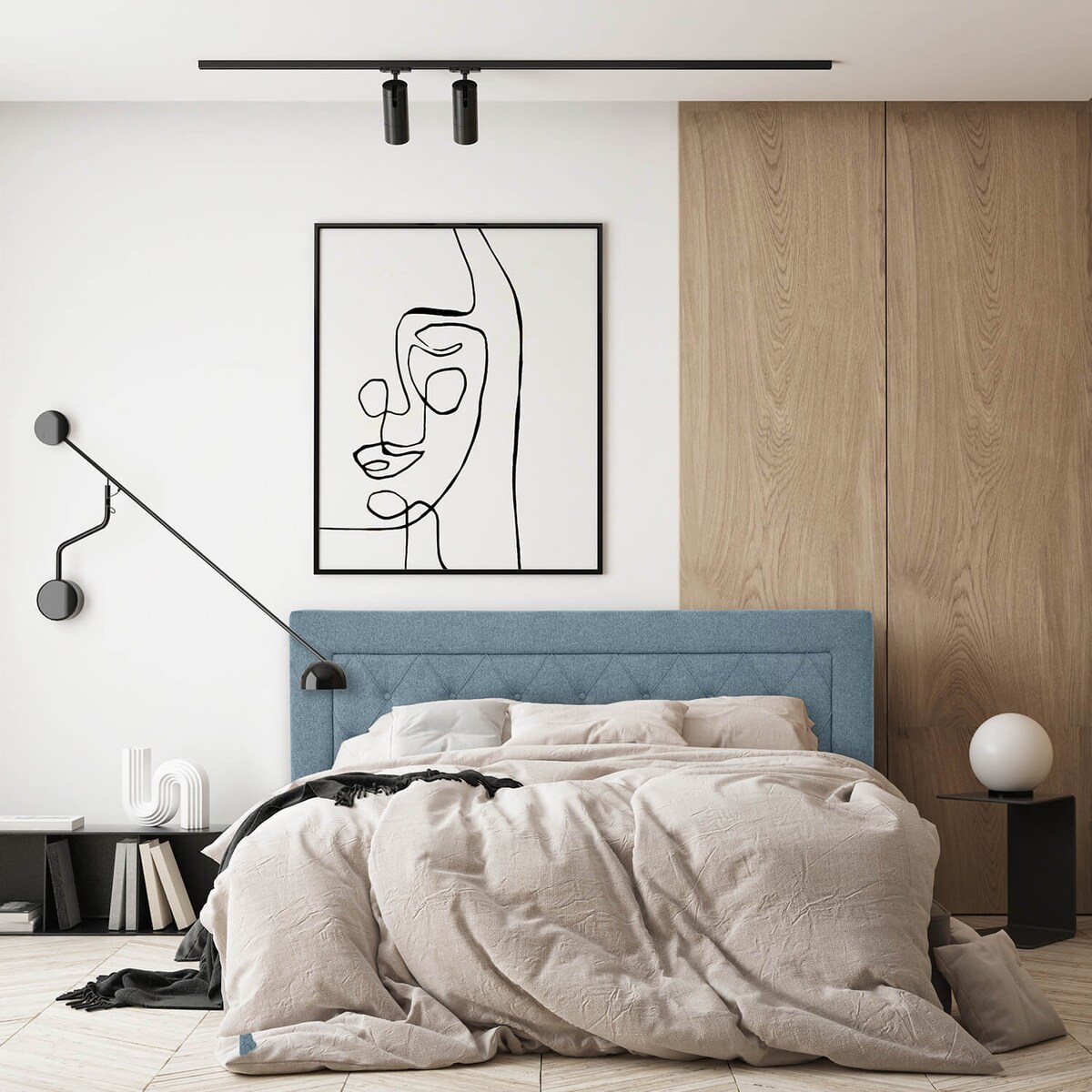 Łóżko kontynentalne ANNABELLE 200x200 z pojemnikiem, Niebieski, tkanina Matana 11