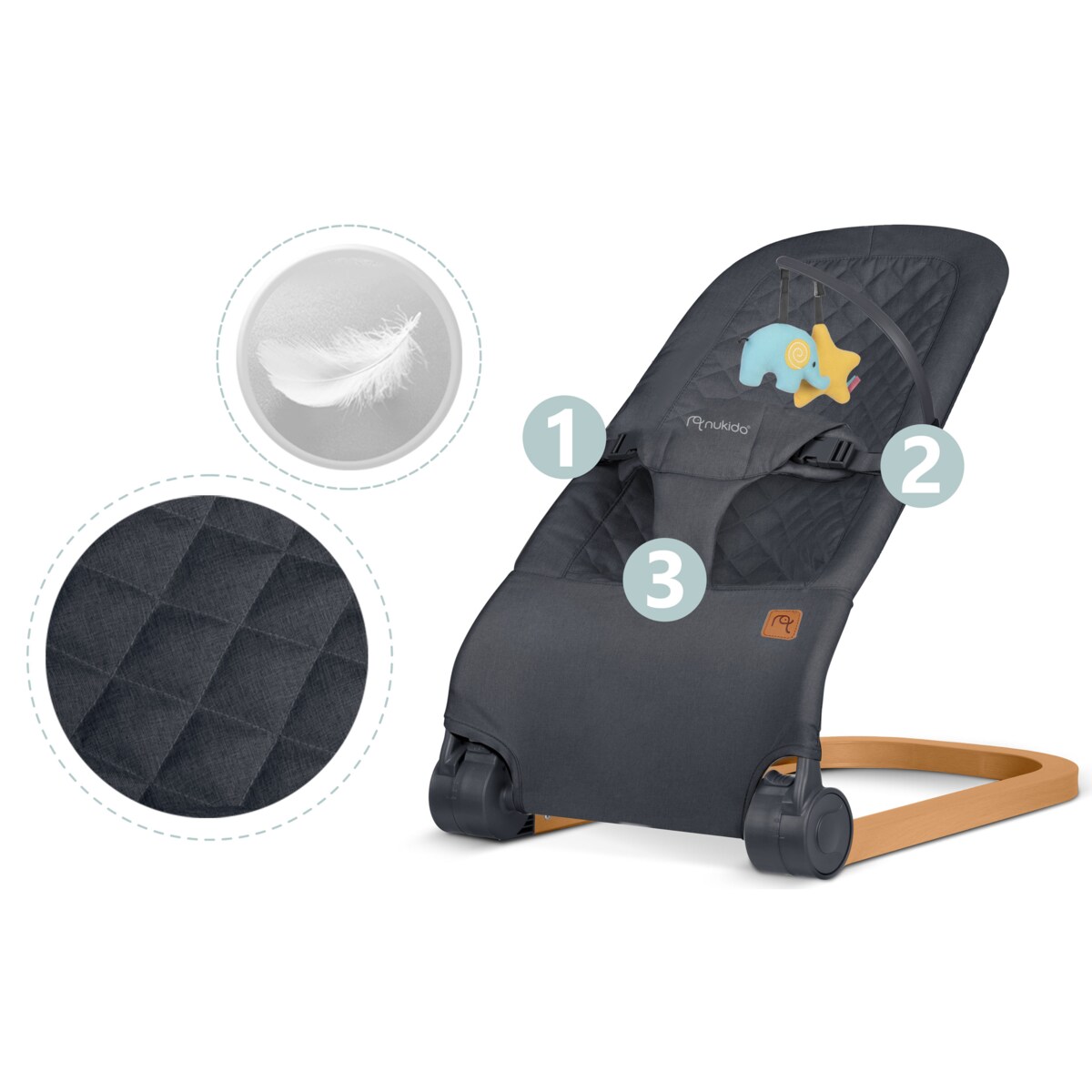 Leżaczek bujany z zabawkami składany bujaczek kołyska Nukido