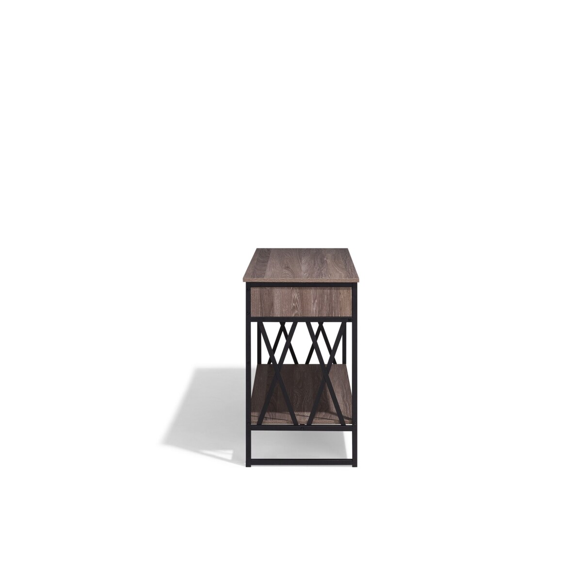 Konsola 2 szuflady brązowoszare drewno z czarnym AYDEN