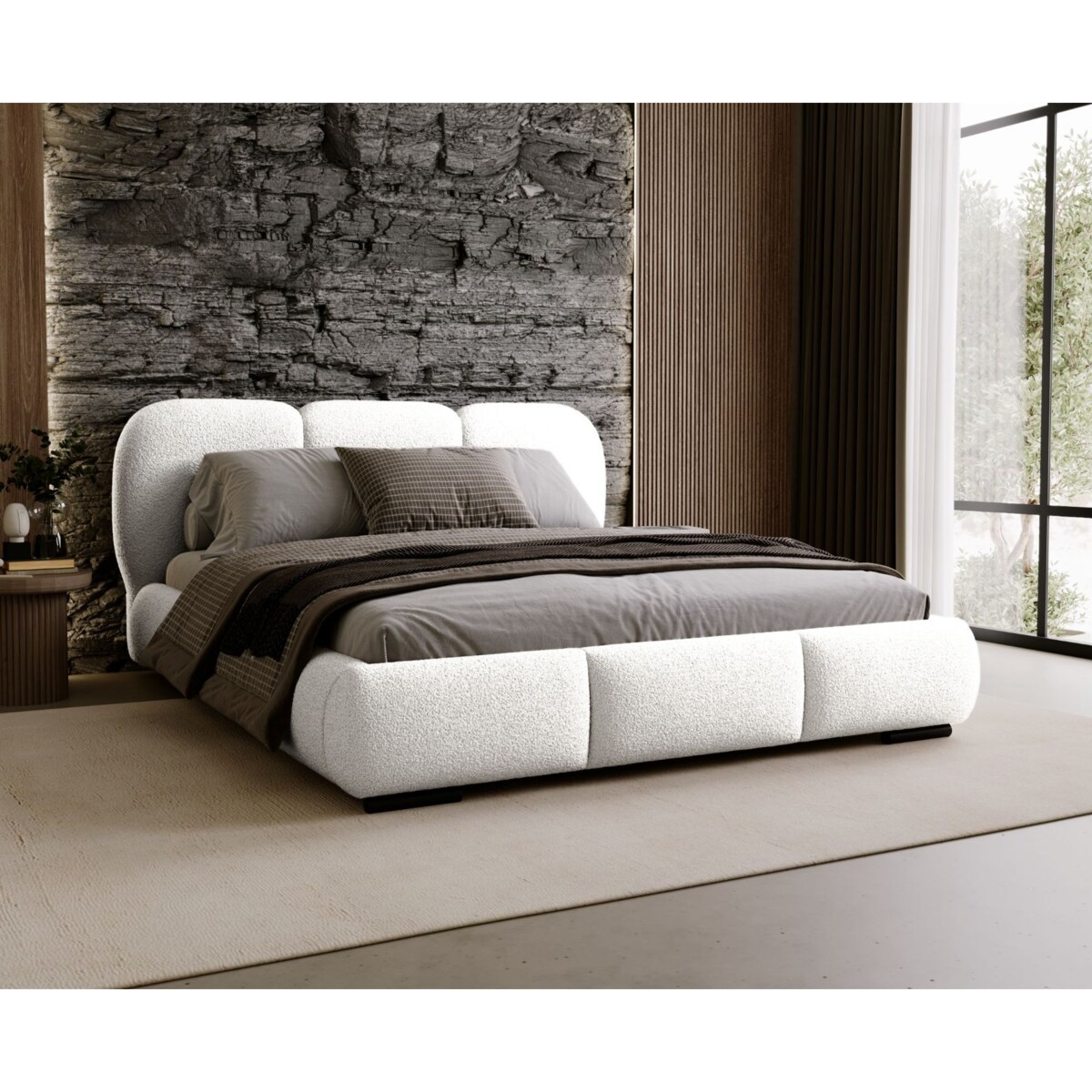 Łóżko tapicerowane 160x200 ROZA z pojemnikiem na pościel, białe