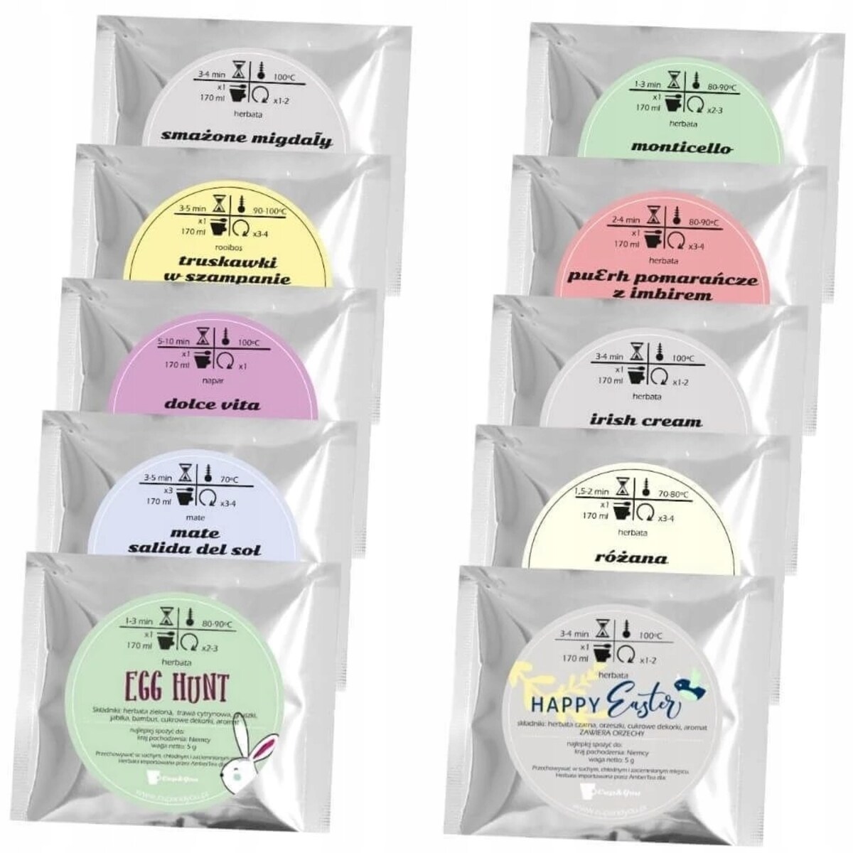 Box HAPPY EASTER zestaw kaw smakowych i herbat liściasych z zaparzaczem - paczka kosz upominek prezent na Wielkanoc Zajączka dla kobiety faceta