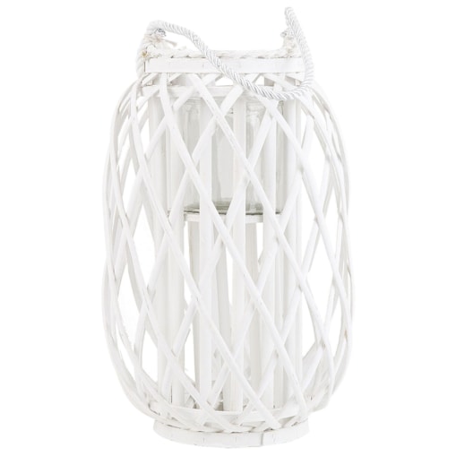 Lampion drewniany 40 cm biały MAURITIUS