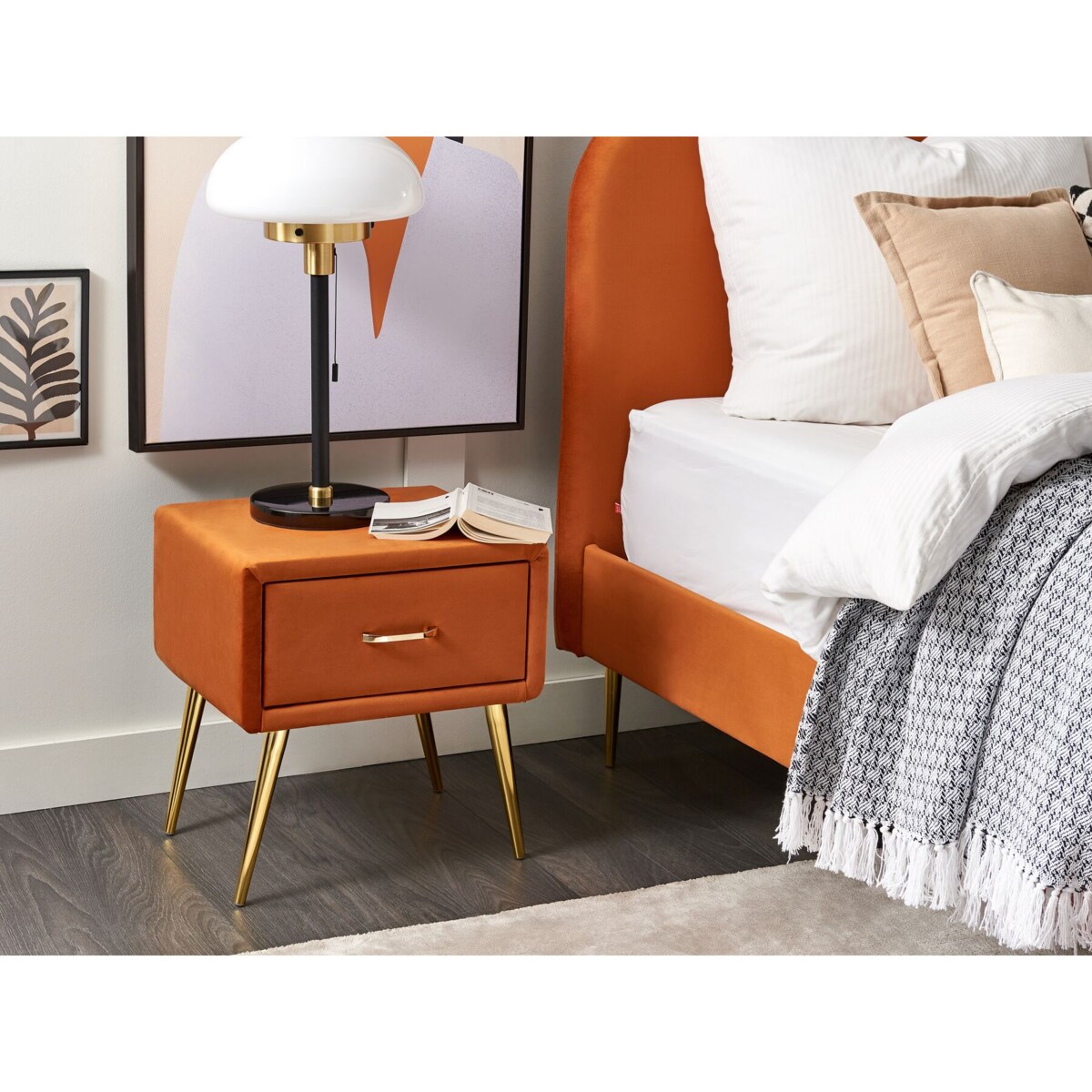 Szafka nocna welurowa pomarańczowa FLAYAT