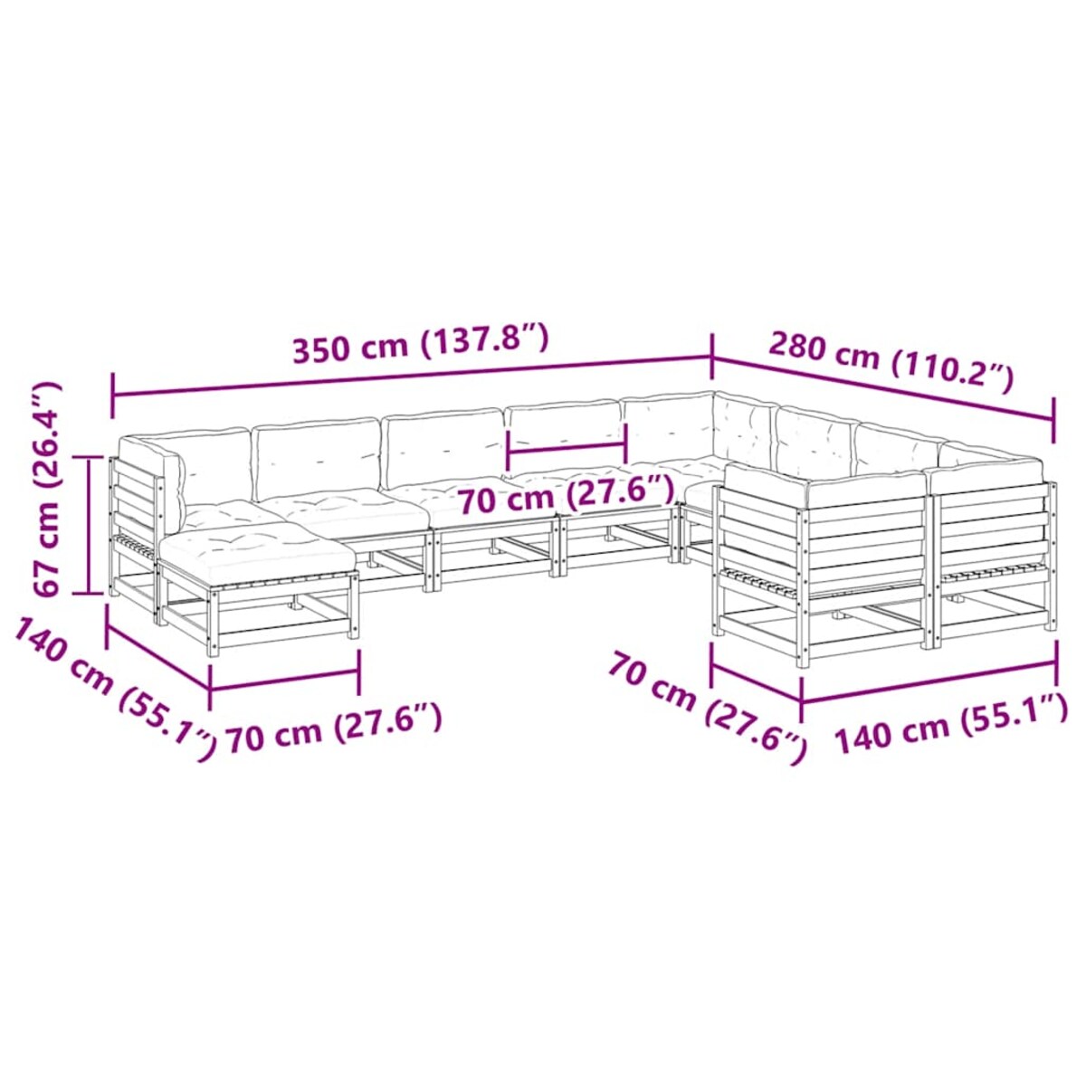 vidaXL 10-cz zestaw wypoczynkowy do ogrodu, z poduszkami, woskowy brąz