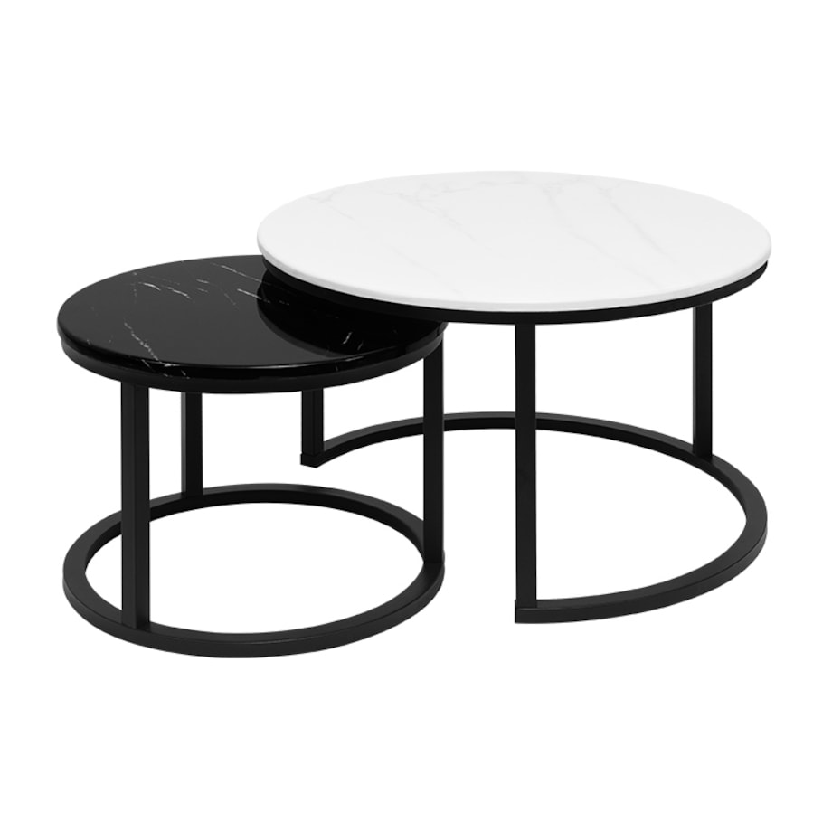 Stolik kawowy okrągły 2w1 czarny marmur zestaw 2 stolików kawowych glamour