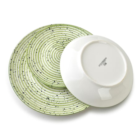 STRIPES GREEN Komplet obiadowy 18cz.27/19/20cm miska 550ml