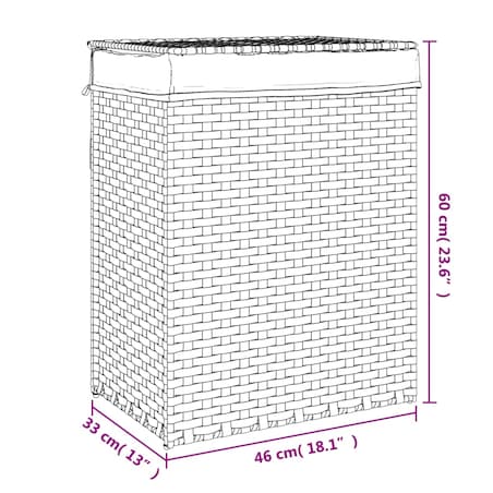 vidaXL Kosz na pranie z pokrywą, czarny, 46x33x60 cm, polirattan