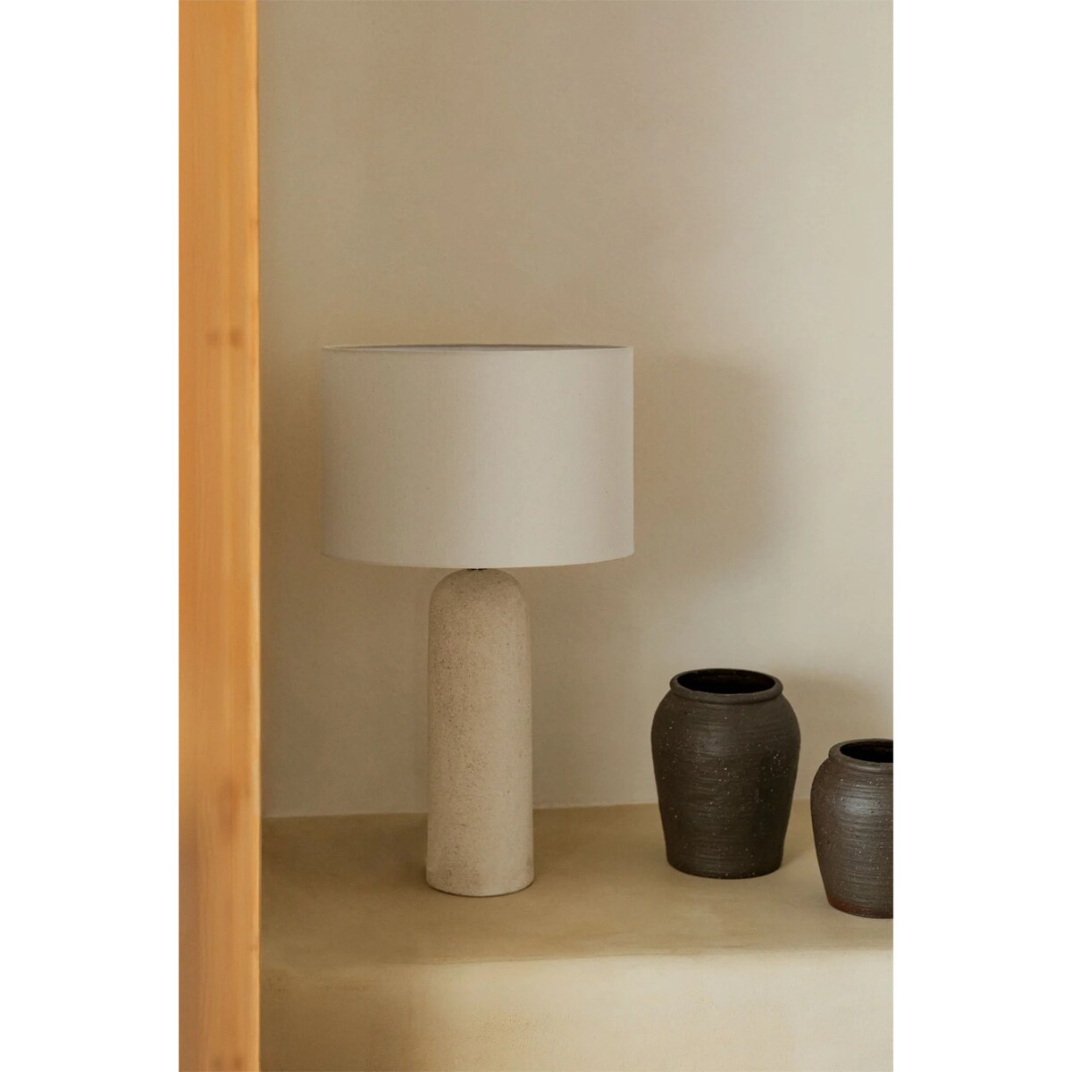 Lampa stołowa z lnu i włókna szklanego, brudna biel, Otile, 69 cm