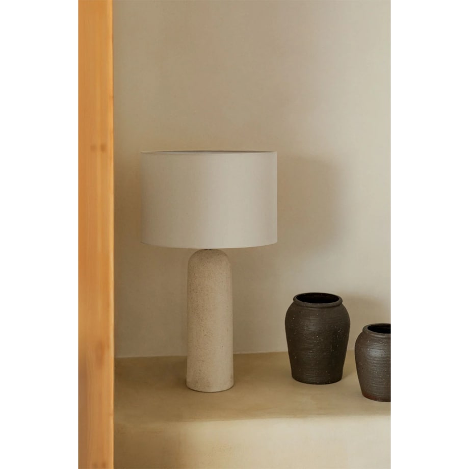 Lampa stołowa z lnu i włókna szklanego, brudna biel, Otile, 69 cm