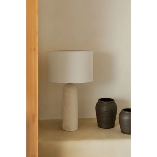 Lampa stołowa z lnu i włókna szklanego, brudna biel, Otile, 69 cm