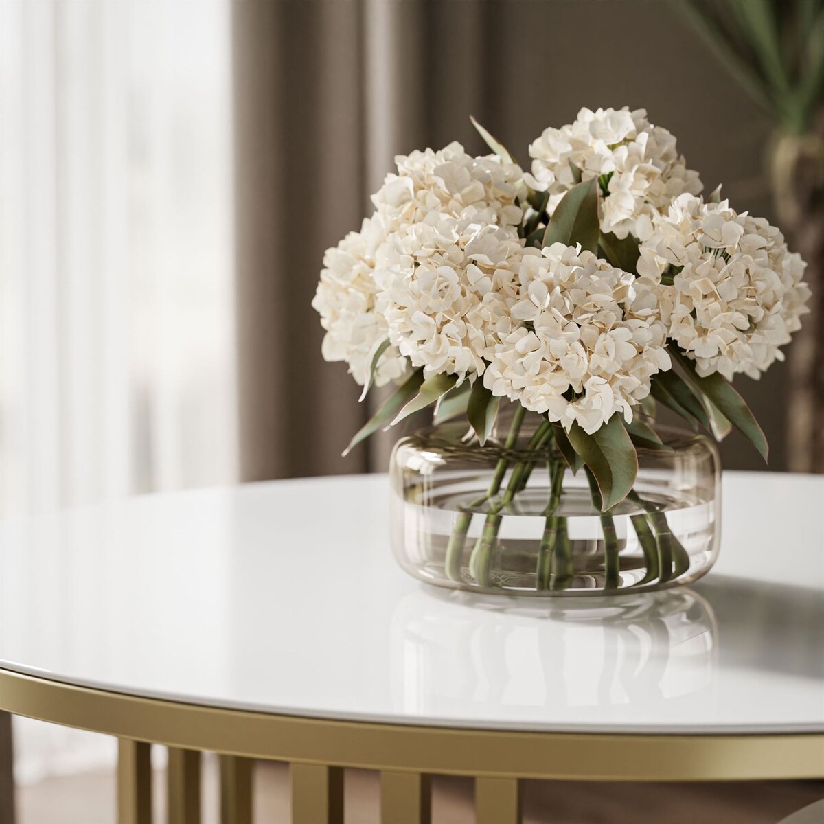 Okrągły stolik kawowy 2w1 LORI GLASS złoto szczotkowane, blat białe szkło