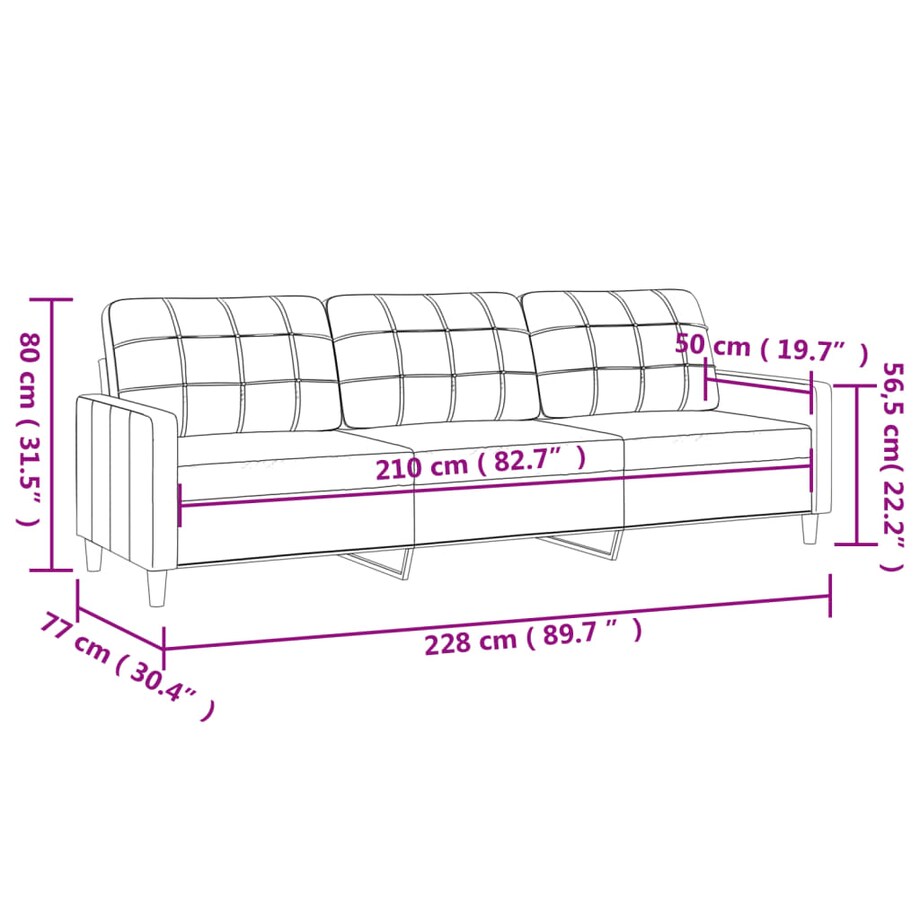 vidaXL Sofa 3-osobowa, jasnoszara, 210 cm, tapicerowana tkaniną