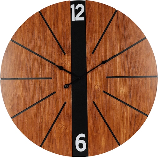 Zegar ścienny z minimalistyczną tarczą imitującą drewno, MDF, Ø 60 cm