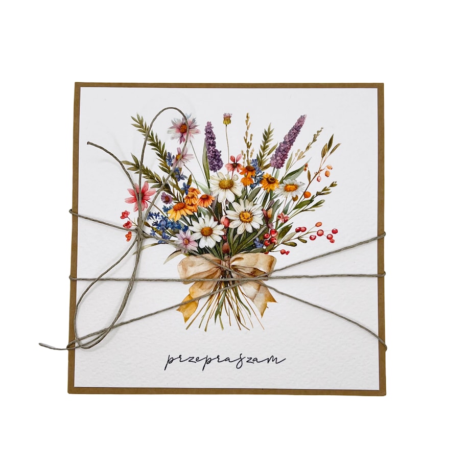 Kartka ręcznie robiona z bukietem Przepraszam, na przeprosiny
