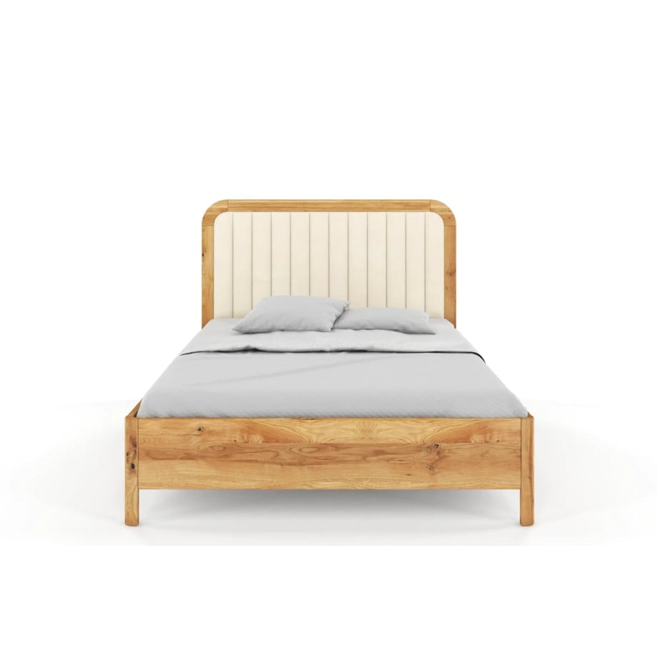 Tapicerowane łóżko drewniane dębowe Visby MODENA z wysokim zagłówkiem / 160x200 cm, lakier naturalny, zagłówek Casablanca 2301