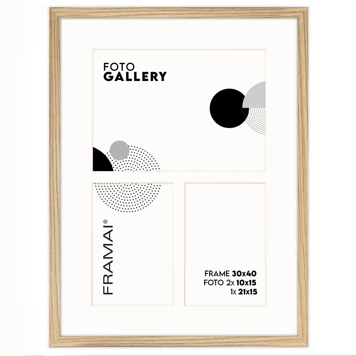 Ramka na 3 zdjęcia 2x 10x15 1x 15x21 dębowa foto galeria 30x40 cm FRAMAI