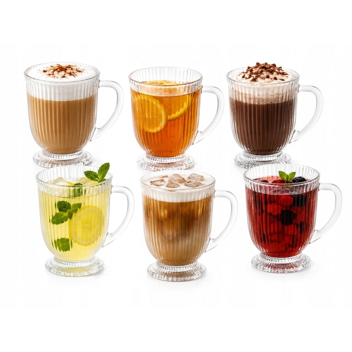 Szklanki wysokie Eleganckie na stopce do latte kubki W PRĄŻKI 500 ml 6szt