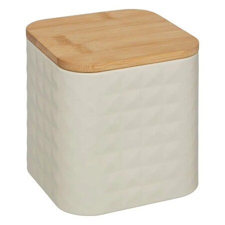 Pojemnik metalowy z bambusową pokrywą, EXTRA, 1.2 L, beżowy