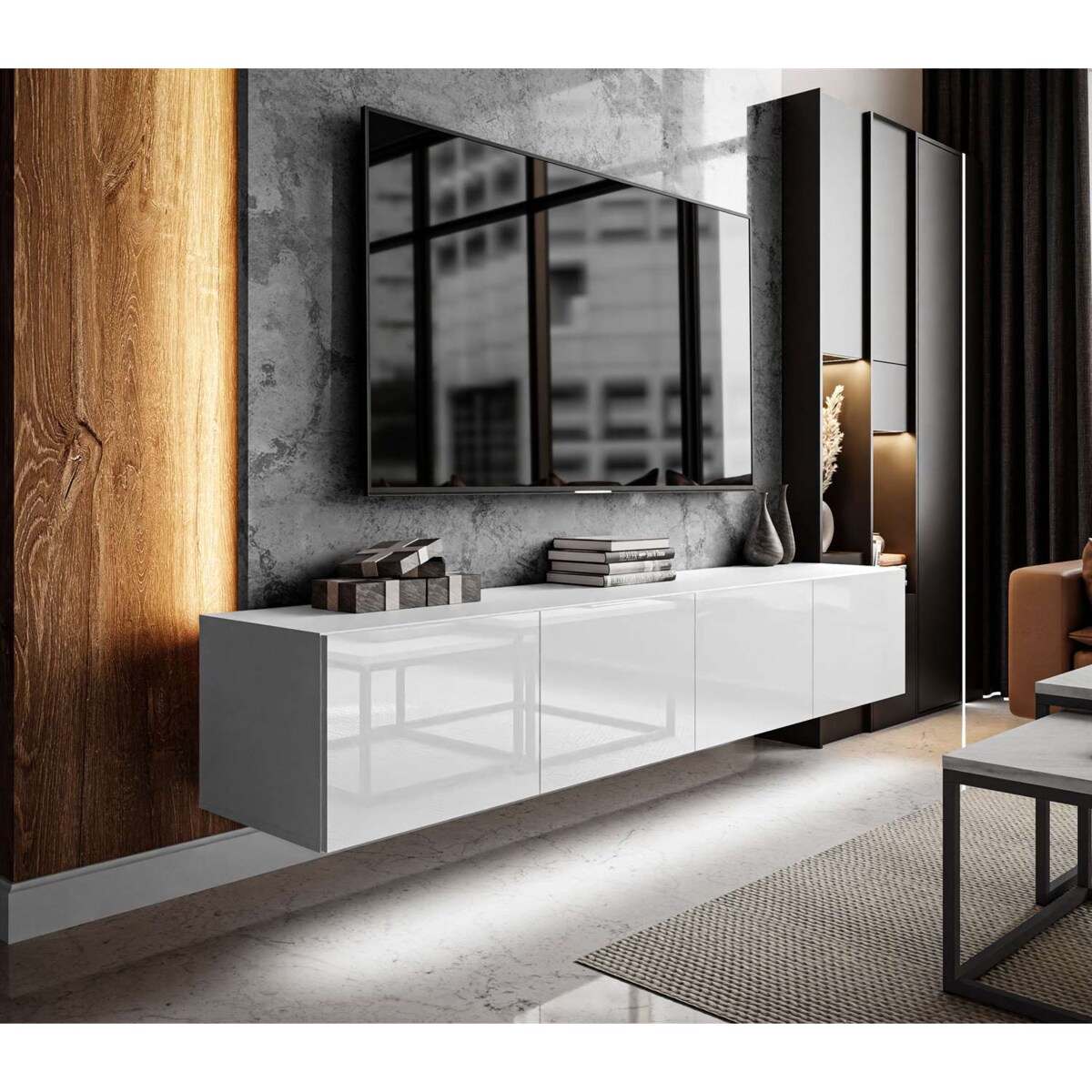 Szafka RTV COLGANTE 200 biały połysk LED