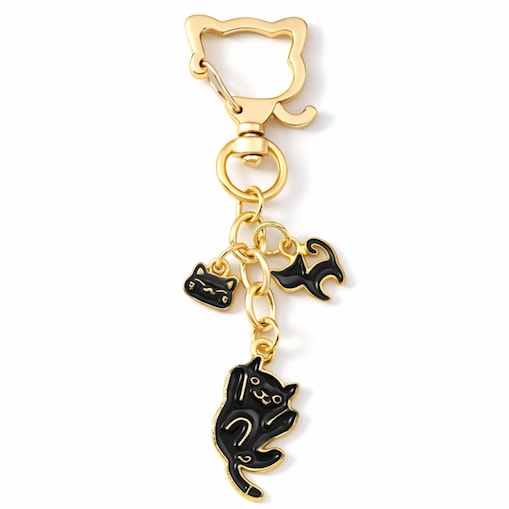 Brelok do kluczy złoty, czarny KOT, emaliowane trzy kotki BRL415
