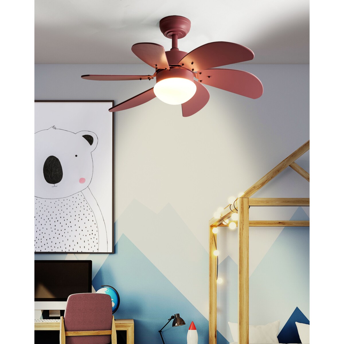 Wentylator sufitowy z lampą LOGAR Z pilotem Różowy