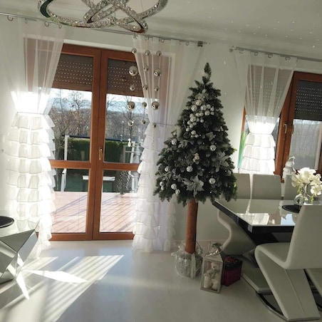 Firana "half" z falbanami od dołu | 140x250 taśma | biała