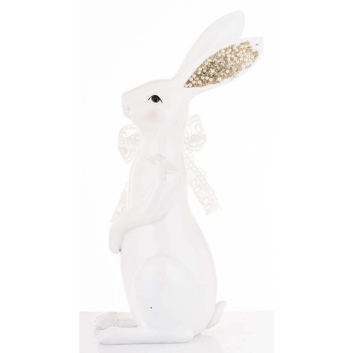 Dekoracja - biała króliczka z perełkami w uszkach 23x9x11 cm