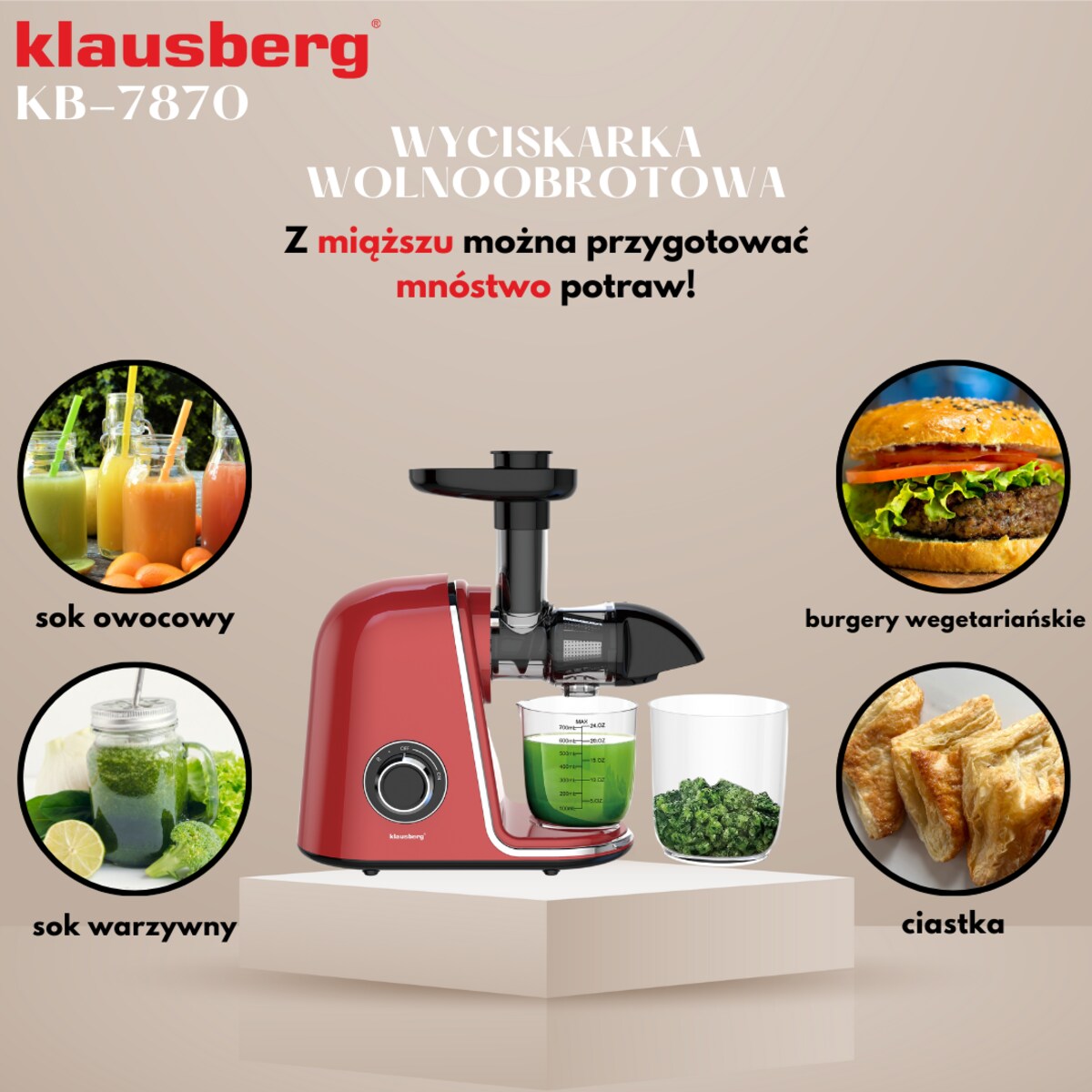 Sokowirówka wolnoobrotowa 150W do owoców i warzyw COLD PRESS KLAUSBERG KB-7870