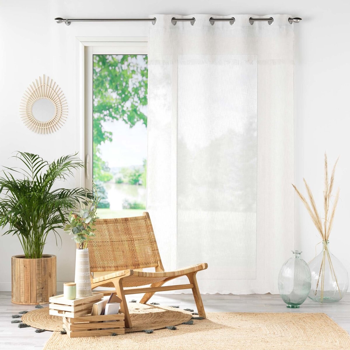 Firanka na przelotkach z frędzlami ELEANIA, 140 x 240 cm