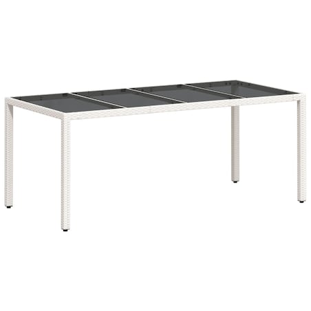 vidaXL Stół ogrodowy ze szklanym blatem, biały 190x90x75 cm, rattan PE