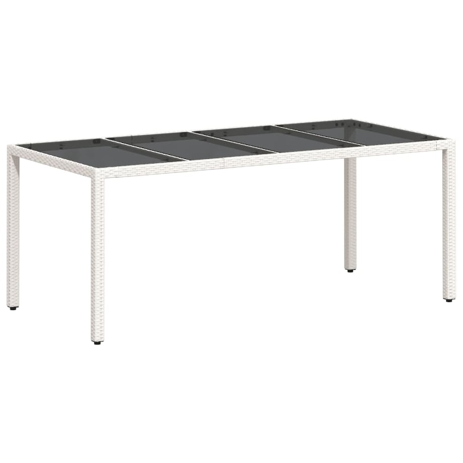 vidaXL Stół ogrodowy ze szklanym blatem, biały 190x90x75 cm, rattan PE