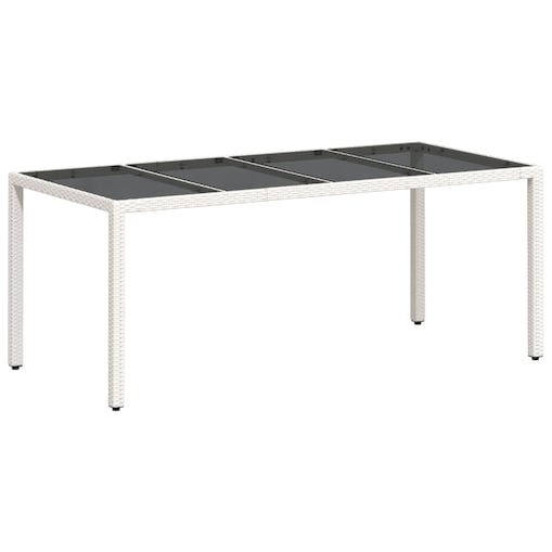 vidaXL Stół ogrodowy ze szklanym blatem, biały 190x90x75 cm, rattan PE