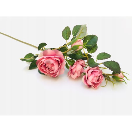 GAŁĄZKA RÓŻA stroika do bukietu sztuczna DEKORACJI pączki liście różowa