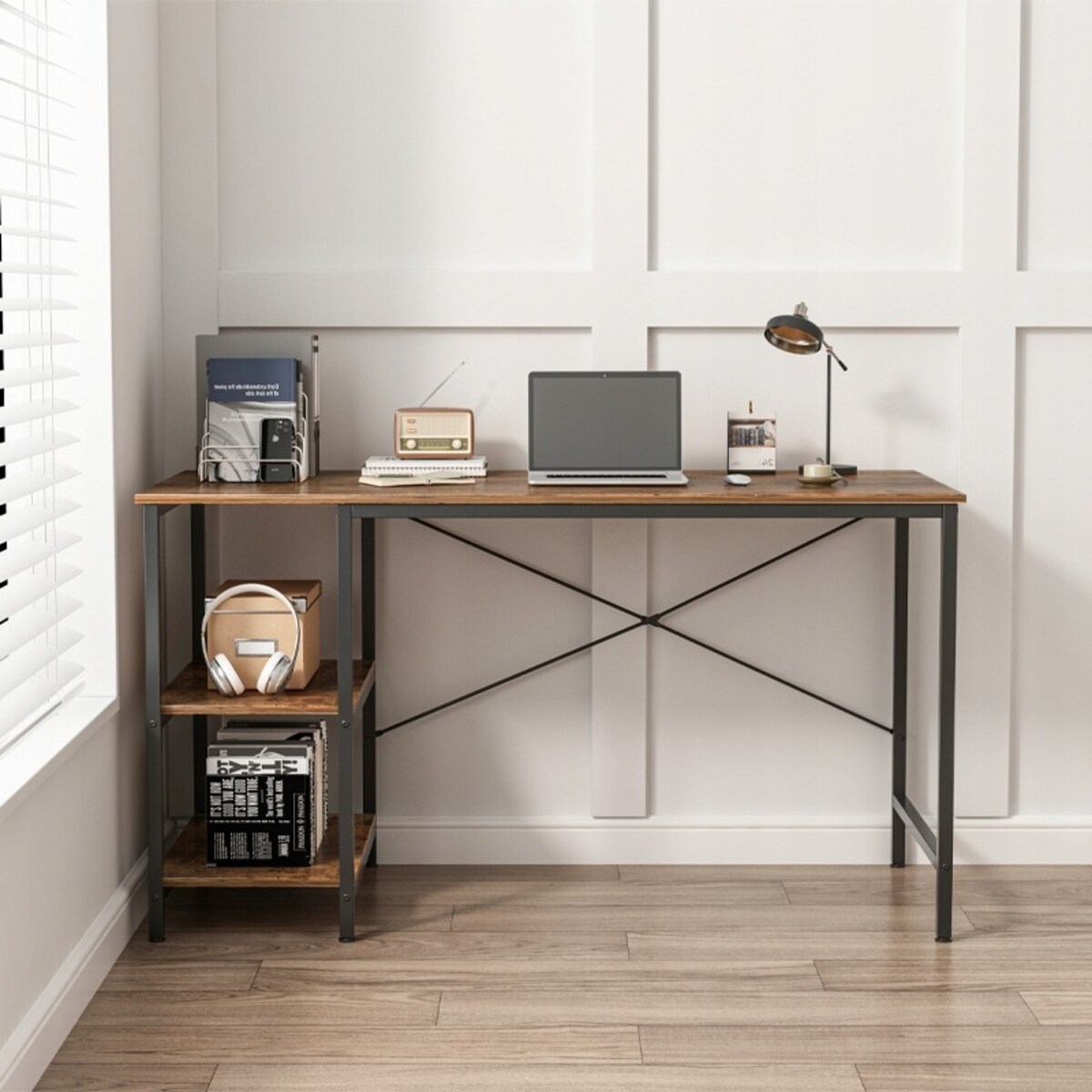 Biurko komputerowe metalowe gamingowe loftowe industrialne 2 półki 120 cm